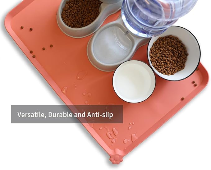 Hoki Found X-Large Silicone Pet Food Mats Tray - Non Slip Pet Dog Cat Bowl Mats Placemat - Dog Pet Cat Feeding Mat - Waterproof Dog Cat Food Mats -Pet Water Mats for Carpet - Burnt Coral - PAWPICO