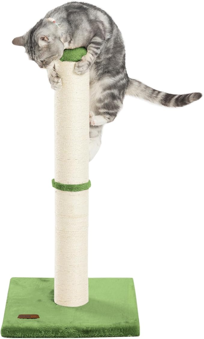 34inch Cat Scratching Post with Natural Sisal Rope 4.3Inch Large Diameter Scratcher Post Tree for Indoor Cats Green - PAWPICO