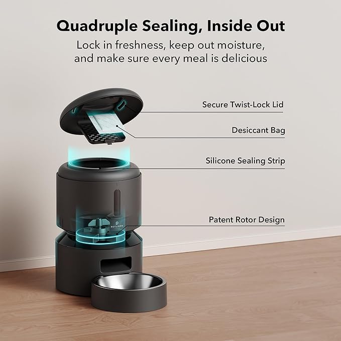 PETLIBRO Automatic Cat Feeder, 5G WiFi Automatic Pet Feeder with Freshness Preservation, 3L Timed Cat Feeders for Dry Food, Up to 48 Portions 10 Meals Per Day, Granary Pet Feeder for Cat/Dog, Black - PAWPICO