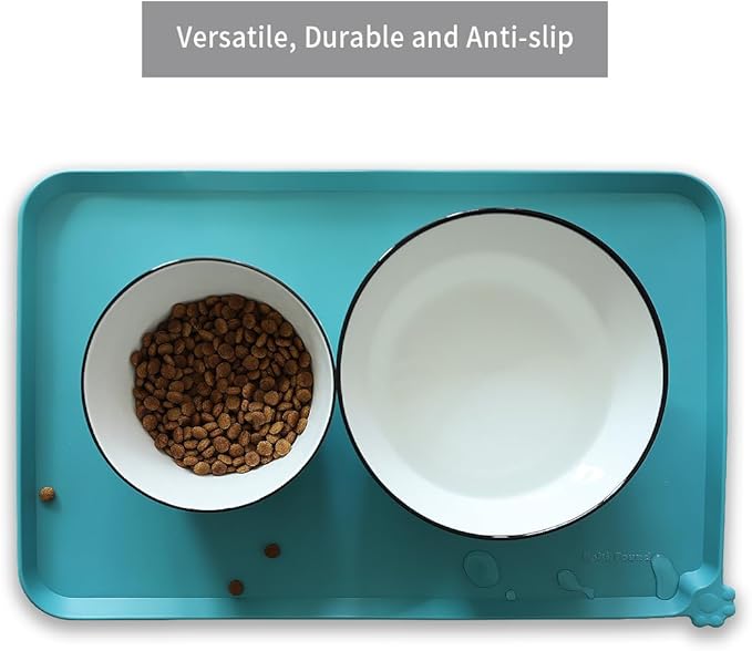 Hoki Found Silicone Pet Food Mats Tray - Non Slip Pet Dog Cat Bowl Mats Placemat - Dog Pet Cat Feeding Mat - Waterproof Dog Cat Food Mats -Pet Water Mats for Carpet -Glacier - PAWPICO