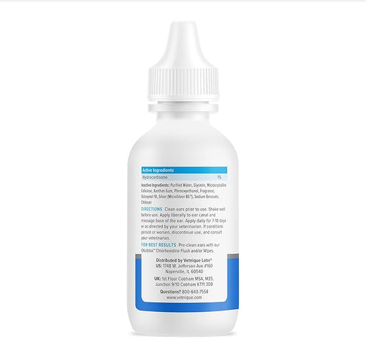 Vetnique Oticbliss Cat & Dog Ear Infection Treatment Drops - with 1% Hydrocortisone & MicroSilver BG for Dog Yeast Ear Infections - Vet Recommended Cat & Dog Ear Cleaner for Itchy Ear Relief VetniqueLabs