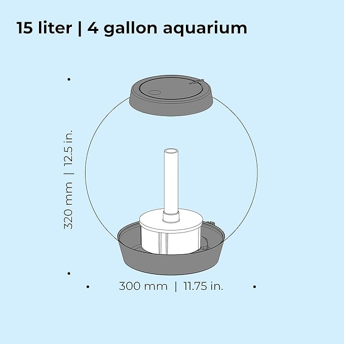 biOrb Classic 15 Acrylic 4-Gallon Aquarium with White LED Lights Modern Compact Tank for Tabletop or Desktop Display, Silver-Trimmed Tank biOrb
