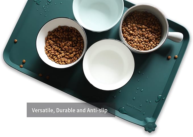 Hoki Found L Silicone Pet Food Mats Tray - Non Slip Pet Dog Cat Bowl Mats Placemat - Dog Pet Cat Feeding Mat - Waterproof Dog Cat Food Mats -Pet Water Mats for Carpet -Dark Cedar - PAWPICO