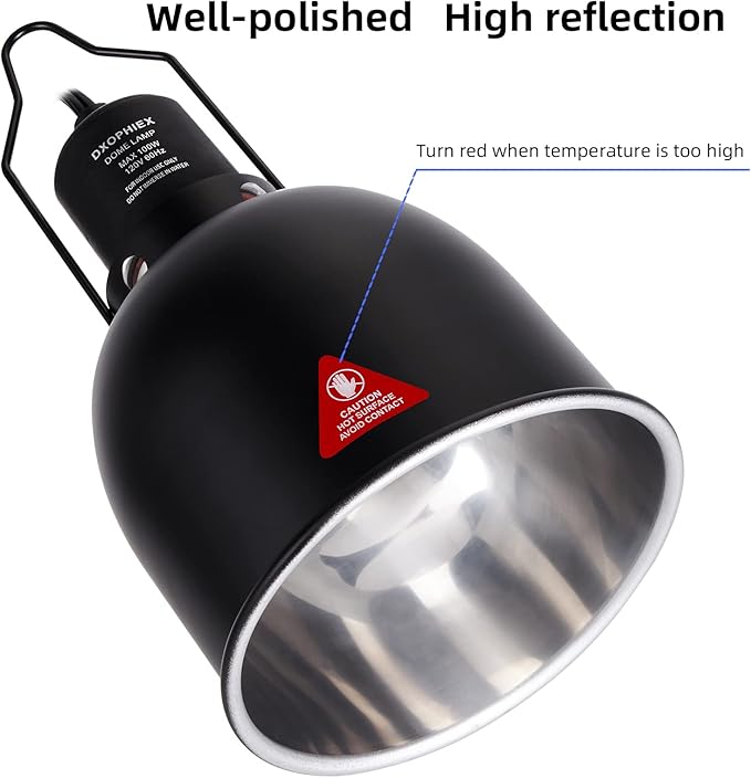 5.5inch Deep Dome Reptile Heat Lamp Reptile Light Fixture UVB Reptile Light Fixture Max 100W for Bearded Dragon, Turtles, Snake and Lizard Terrarium DXOPHIEX