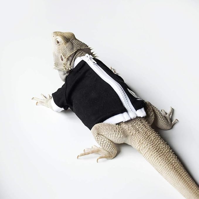 WATFOON Lizard Clothes Bearded Dragon Sweater Winter Jacket Warm Coat Hoodies Soft Touching for Skin Protection Leopard Reptile Gecko Anole Amphibians Apparel Cold Weather (M, Black White) WATFOONpets