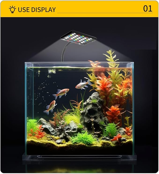 LONDAFISH Aquarium Light Clip on Aquarium Light Fish Tank Lamp Dimmable Full Spectrum Marine LED for Fish Tanks 14 Watts with USB Port Adjustable 360° Flexible Arm Aquarium LED Light (14W,42LEDs) LONDAFISH
