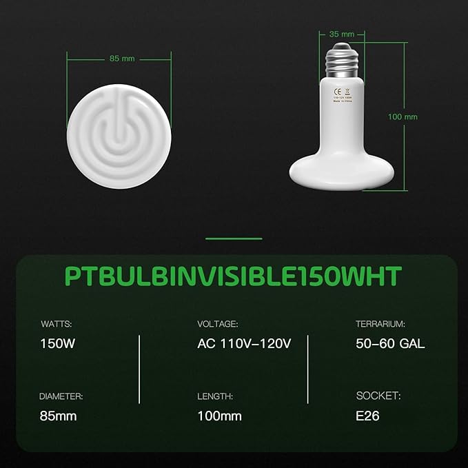 Simple Deluxe 150W Reptile Ceramic Heat Lamp Bulb and 150W Clamp Light with 8.5 Inch Reflector for Amphibian Pet, White&Silver SimpleDeluxe