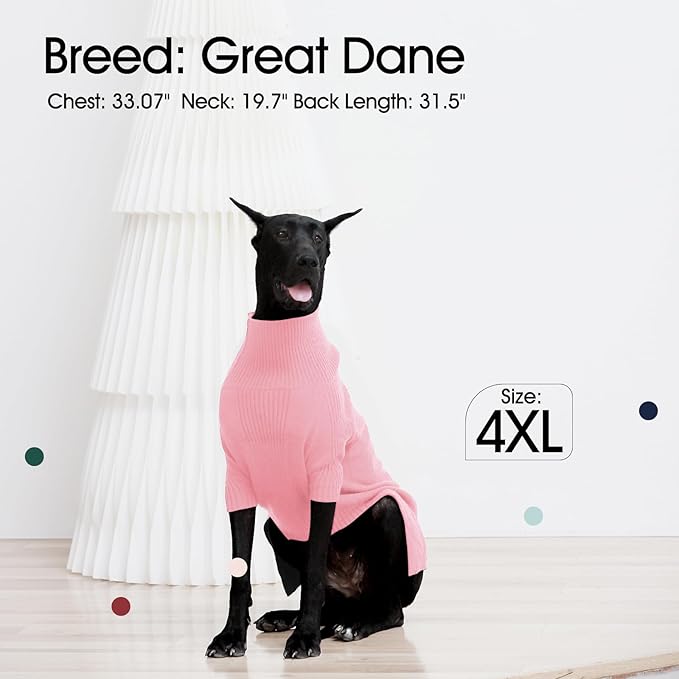 IECOii XXL Dog Sweater,Knit Big Dog Sweater Christmas,Pet Turtleneck Doggy Sweatshirt for Extra Large Dogs boy Girl,Large Size Dog Cold Weather Outfit English Bulldog Clothes for Winter(Pink,XXL) - PAWPICO
