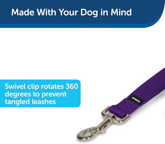 PetSafe Nylon Dog Leash – Strong, Durable, Traditional Style Leash with Easy to Use Bolt Snap – 3/4" x 6', Deep Purple PetSafe
