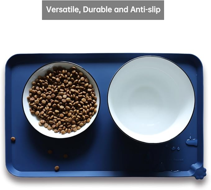 Hoki Found Silicone Pet Food Mats Tray - Non Slip Pet Dog Cat Bowl Mats Placemat - Dog Pet Cat Feeding Mat - Waterproof Dog Cat Food Mats -Pet Water Mats for Carpet -Indigo Ink - PAWPICO