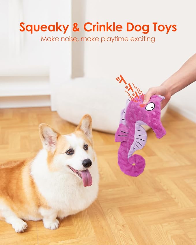 HGB Squeaky Dog Toys, No Stuffing Crinkle Plush Dog Toys for Small Medium Large Breeds, Interactive Dog Chew Toys for Aggressive Chewers, Puppy Teething, Pet Entertaining, 2 Pack - PAWPICO