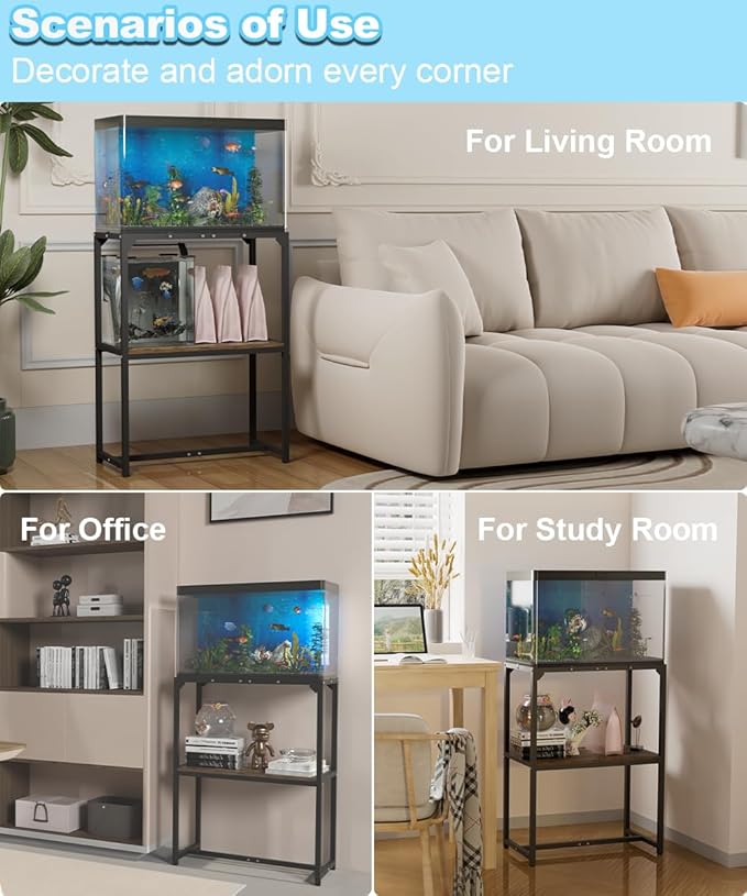 20 Gallon Fish Tank Stand, Upgraded Height Aquarium Stand Table with 2 Tiers Storage Shelf, Metal Reptile Breeder Turtle Terrarium Stand Rack for Home Office, 24" L x 12" W x 32.2" H, Black Mondazie