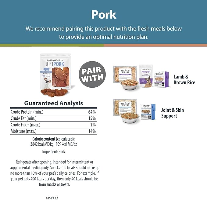 JustFoodForDogs Healthy Dog Treats, Pork, Single-Ingredient, Made in The USA, 5 oz - PAWPICO