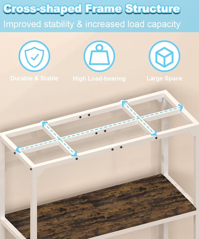 30 Gallon Fish Tank Stand, Upgraded Height Aquarium Stand Table with 2 Tiers Storage Shelf, Metal Reptile Breeder Turtle Terrarium Stand Rack for Home Office, 30" L x 12" W x 32.2" H, White Mondazie