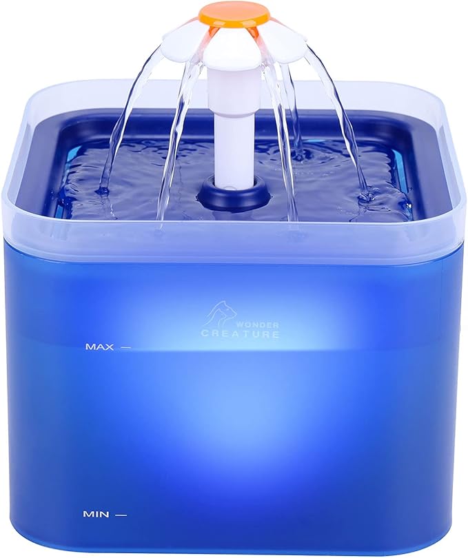 Cat Water Fountain, 67oz/2L Automatic Cat Drinking Fountain, Pet Water Fountain with LED Light and Filter for Cats and Small Dogs (Blue) - PAWPICO