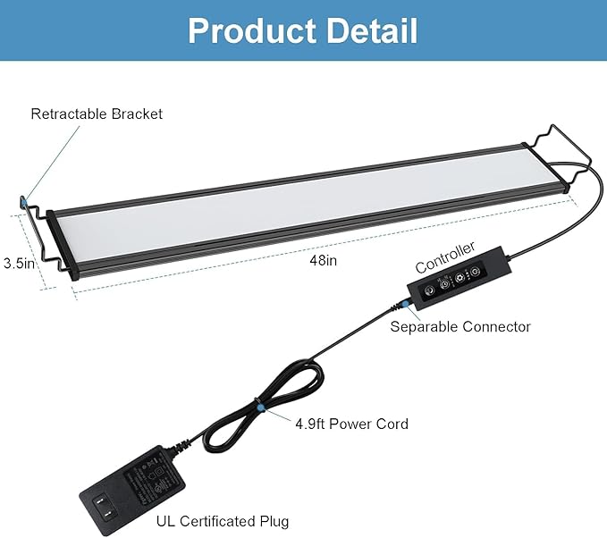 Full Spectrum LED Aquarium Light 48W, 48''-55'' Adjustable Fish Tank Lights Auto on/Off with Timer Dimmable for Freshwater Plants, 4 Natural Modes Aquarium Plant Light Danhh