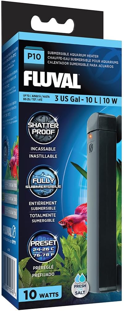 Fluval P10 Submersible Aquarium Heater for Up to 3 Gallons, 10 Watts Fluval