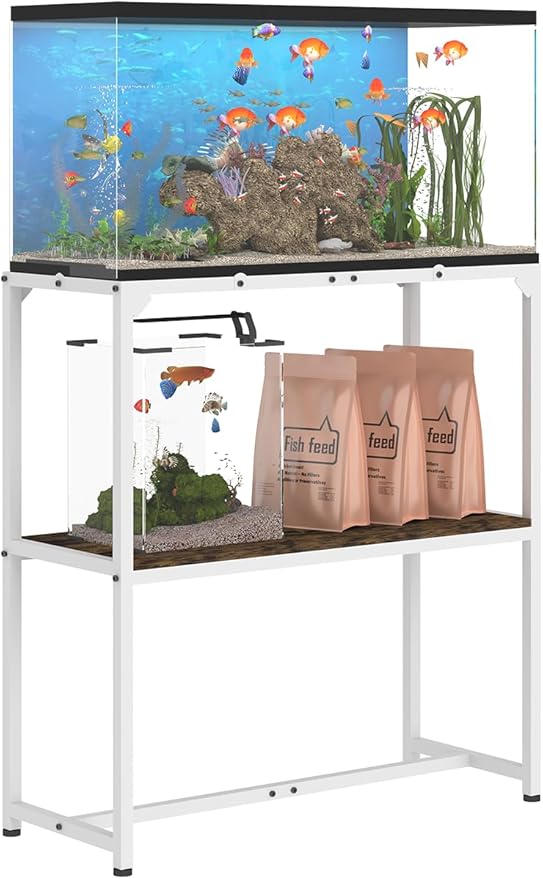 30 Gallon Fish Tank Stand, Upgraded Height Aquarium Stand Table with 2 Tiers Storage Shelf, Metal Reptile Breeder Turtle Terrarium Stand Rack for Home Office, 30" L x 12" W x 32.2" H, White Mondazie