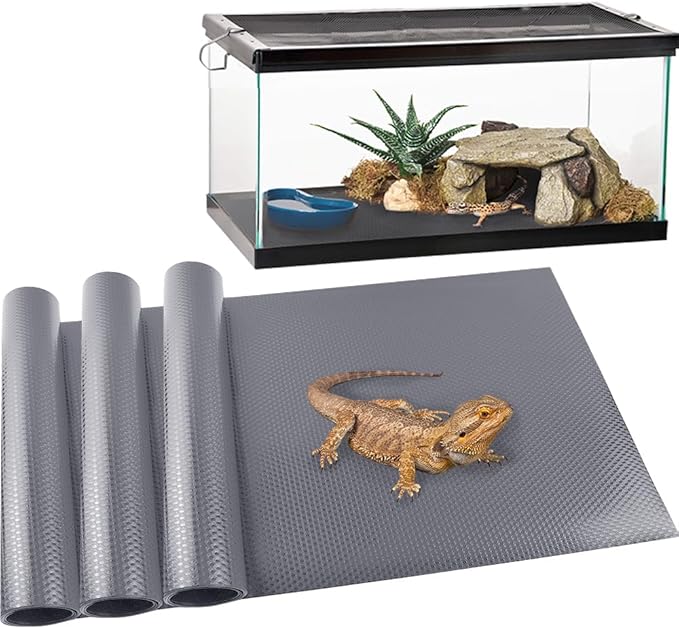 Reptile Carpet, Reptile Mat, Bearded Dragon, Leopard Gecko Substrate,Bearded Dragon Tank Flooring, Snake,Tortoise Bedding, Bearded Dragon Tank Accessories (18"X 79", 3 PCS,Grey Thicker Mat) TCYPUHL