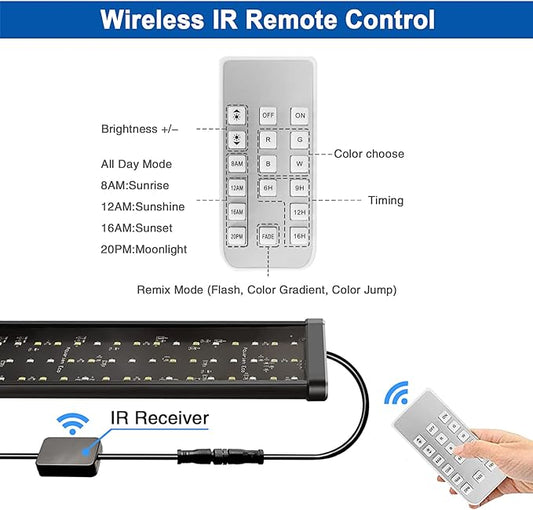 KZKR Upgraded Aquarium Light Multi-Color Remote Control 72-84 inch LED Hood Lamp for Freshwater Marine Plant Fish Tank Light Decorations KZKR