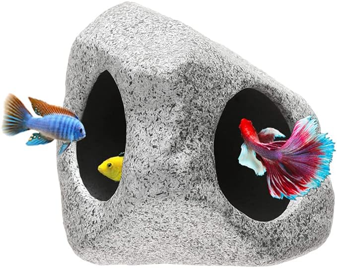 Ceramic Fish Tank Decorations, Betta Fish Tank Accessories Rock Caves, Stackable Aquarium Cichlid Cave, Betta Fish Hideout and House, Small Hiding Rock for Fish Bowl (Mountain Style) MUNLITbrandpetsupplies