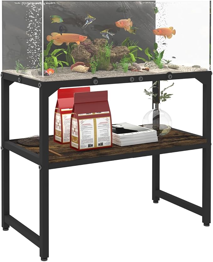 20 Gallon High Rimless Fish Tank Stand with Shelf for Storage, 2 Tiers Metal Aquarium Stand, Breeder Tank Turtle Reptile Terrariums Stand Rack for Home Office, 24" L x 12" W x 20.5" H, Black Mondazie