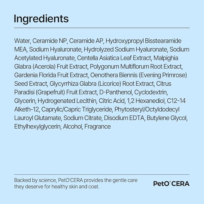 PetO'Cera Mist Spray, Hydrating Mist for Dogs & Cats, Skin & Coat Relief, with Ceramide and PSF (PetO'CERA Skincare Solution), Korean Pet Skincare, 5.07oz (500ml) BREEZYTAIL