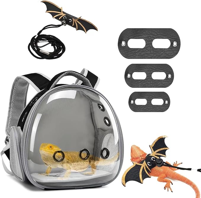 Travel Backpack Carrier with Harness and Leash Set,Lizard Backpack Carrier,Space Capsule Clear Bubble Window Astronaut Reptile Carrier Backpack,Bearded Dragon Leash,Airline Approved Hcupet