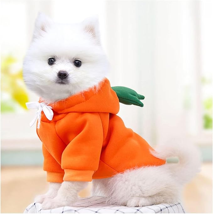 Warm Dog Winter Clothes Cute Fruit Dog Coat Hoodies Fleece Pet Dogs Costume Jacket for French Bulldog Chihuahua Ropa para Perro(Orange,XL) - PAWPICO