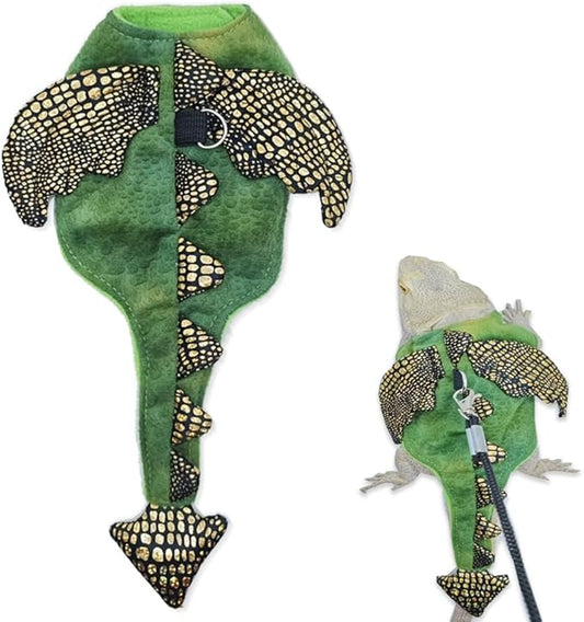 Bearded Dragon Harness Leash Soft Cotton Dinosaur Reptile Lizard Leash for Amphibians Small Pet Animals (Green) HAICHENTEC