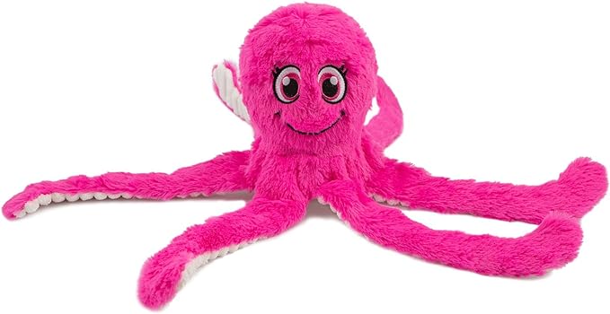 Best Pet Supplies OctoMutant Crinkle Plush Dog Toys for Interactive Play, Puppy and Senior Indoor Play, Colorful Octopus Toy Shape, Soft Head Stuffing, Cute and Cuddly - Fuchsia - PAWPICO