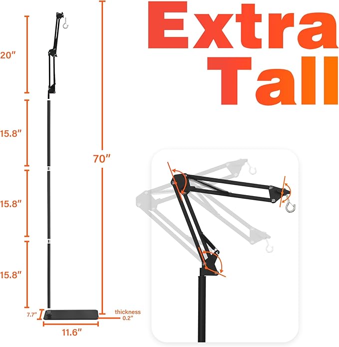 Reptile Heat Lamp Stand Adjustable Height 15.7inch to 67.1inch Tall With 360°Swing Arm Durable Light Fixture Stand for Bearded Dragon Puppies Turtle Chicken JUNWSHUI