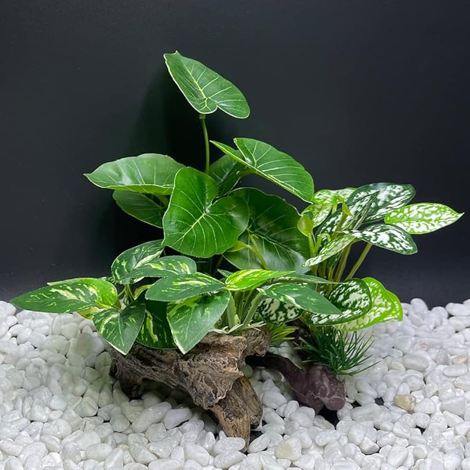 Smoothedo-Pets Fish Tank Decoration Aquarium Decoration 3 Pieces Ornament Betta Silk Leaf Cushion Hammock Artificial Driftwood Cave Goldfish Bowl Accessories (Mixed Leaf Set-G) EnvironmentFriendlyArtificialPlasticPlantAquariumDecoration