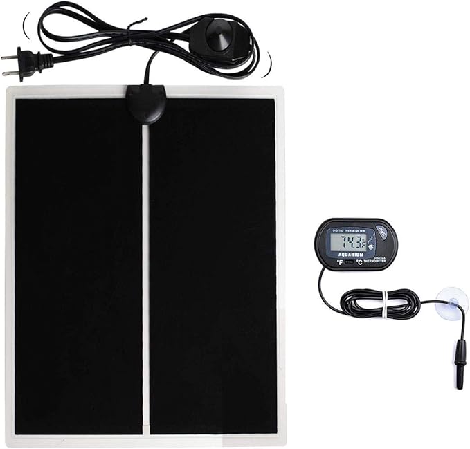 MQ Reptile Terrarium Heat Pad with LCD Digital Aquarium Thermometer, 11 x 16.5in Power Adjustment Under Tank Heater Mat for Pets, Small Animals, Seedling, 20W MQ