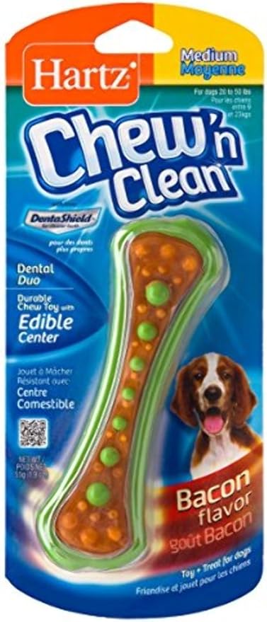HARTZ Chew 'n Clean Dental Duo Bacon Flavored Dog Chew Toy - 1 Count(Pack of 1),Medium - PAWPICO