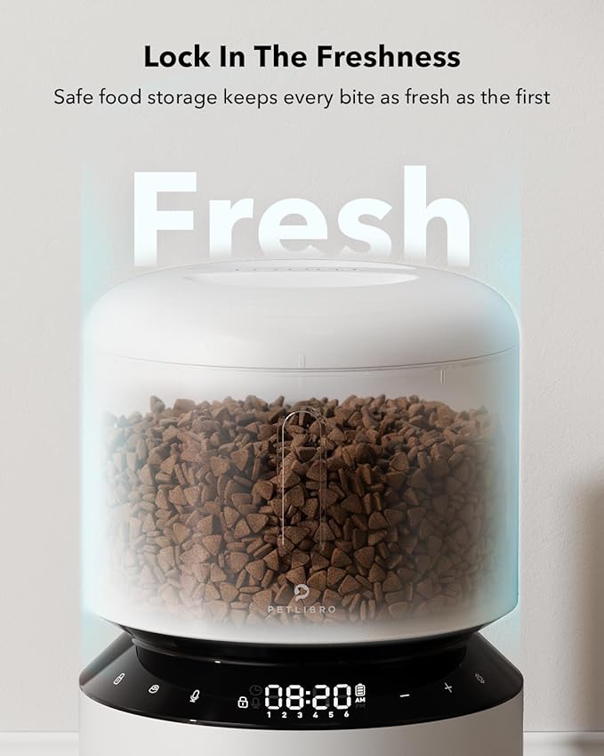 PETLIBRO Automatic Cat Feeder, Automatic Cat Food Dispenser with Freshness Preservation, 3L Timed Cat Feeders for Dry Food, Up to 50 Portions 6 Meals Per Day, Granary Pet Feeder for Cats, White - PAWPICO