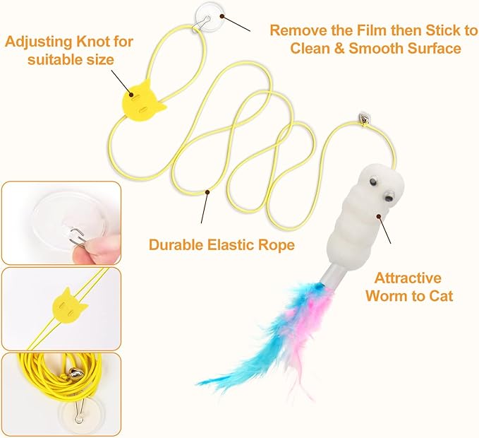 6 PCS Interactive Cat Feather Toys, Indoor Hanging Retractable Cat Toy, Self Play Toys Make Fun Excecise - PAWPICO