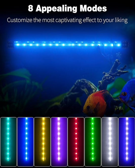 Pawfly 4.2 W Aquarium LED Light 15.2 Inch Underwater Fish Tank Light with Timer Auto On/Off Fish Tank Background Light with 8 Lighting Modes Submersible Multi-Colored Tube Light for Decoration Pawfly