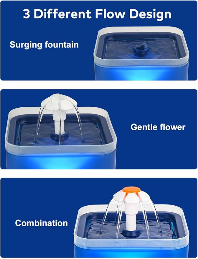 Cat Water Fountain Blue Flower: Cat Fountain Cute - 67oz/2L Small Pet Water Fountain - Water Bubbler for Pets -Pet Water Fountains for Cats Indoor -AONBOY Pet Fountain for Kitten&Kitty& Small Dogs - PAWPICO