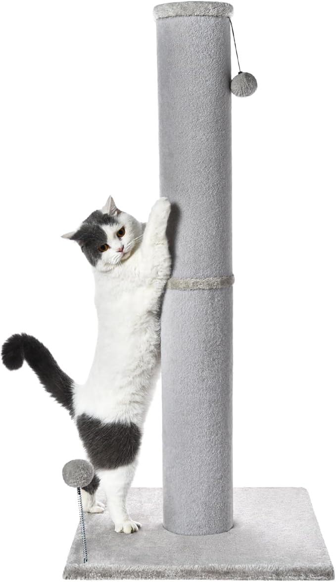 Cat Craft Cat Scratching Post Carpet Scratching Post 40" for Indoor Cats, Tall Cat Scratch Post, Carpet Cat Scratcher with Replaceable Toys, Sturdy Base, Large, Light Gray - PAWPICO