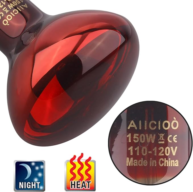 Aiicioo Reptile Red Night Light Bulb - 150W Reptile Heat Lamp Bulb Infrared Basking Spot Lamp for Bearded Dragon Lizard Turtle Hermit Crab Leopard Gecko Snake Chameleon Tank AIICIOO
