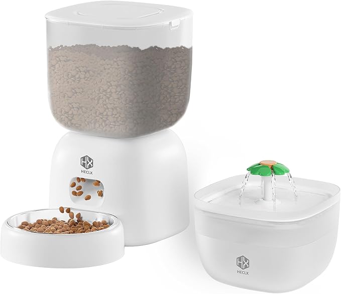 Automatic Cat Feeder and Water Dispenser Set with Pet Food Bowl Timer, Dual Power Supply, Programmable Portion Size, Auto Pet Feeder for Cats and Small Dogs, Voice Recorder, White - PAWPICO