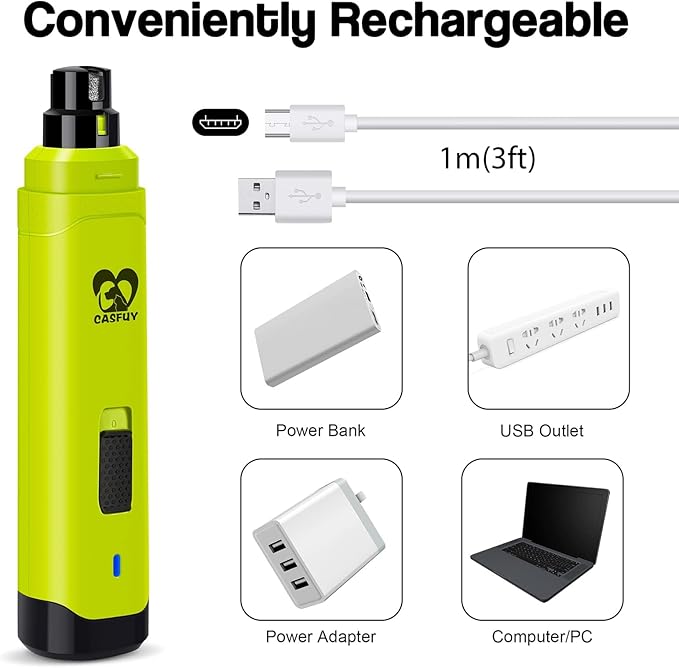 Casfuy Dog Nail Grinder Upgraded - Professional 2-Speed Electric Rechargeable Pet Nail Trimmer Painless Paws Grooming & Smoothing for Small Medium Large Dogs & Cats (Green) - PAWPICO
