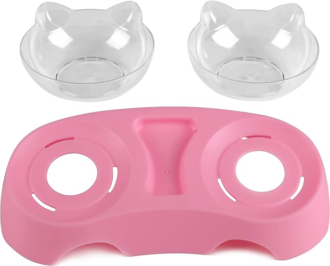 MILIFUN Cat Bowls, Cat Food Bowls Elevated Tilted, Anti Vomiting Kitty Bowls for Puppy and Bunny, Orthopedic Cat Bowls for Indoor Cats. (Pink) - PAWPICO
