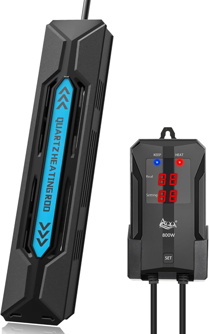 AQQA Aquarium Heater, 300W/500W/800W/1000W Submersible Fish Tank Heater with Rapid Heating Quartz Tubes and Precise Dual Digital Display Controller for Up to 200 Gallon Seawater Freshwater Fish Tank AQQA