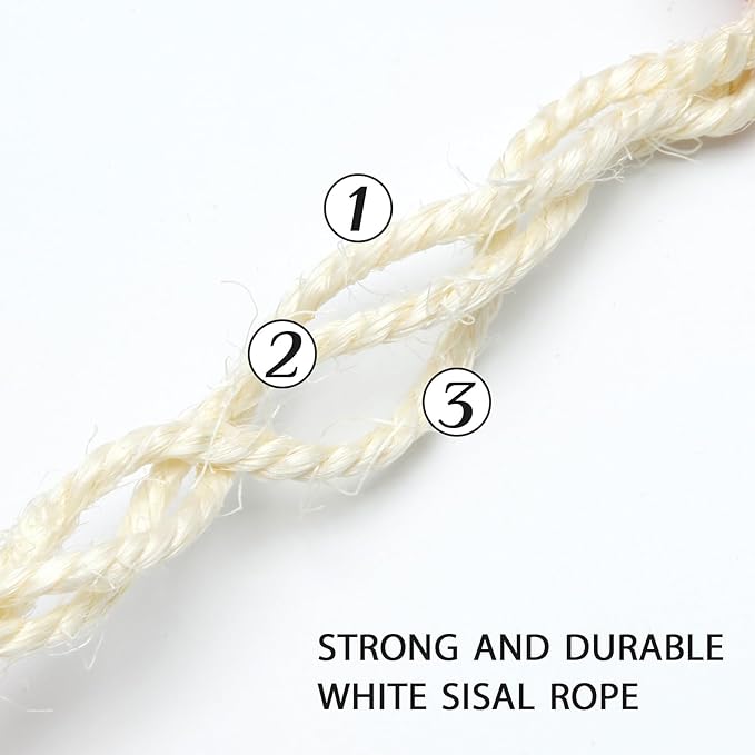 Natural Sisal Rope 8mm 98-Feet for Cat Scratching Post Tree Tower Replacement Repair and Replace, DIY Hemp Twine Rope for Cat Scratching Furniture Window Perch and Crafts Gardening Home Decorating - PAWPICO