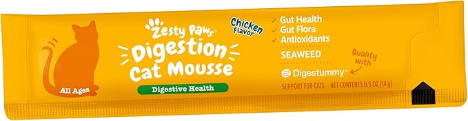 Zesty Paws Cat Mousse Squeezies Puree Cat Treats for Digestion - with Seaweed, Omega Fatty Acids, Antioxidants - Support for Digestive Health Cats - Chicken Flavor - 18 Count ZestyPaws