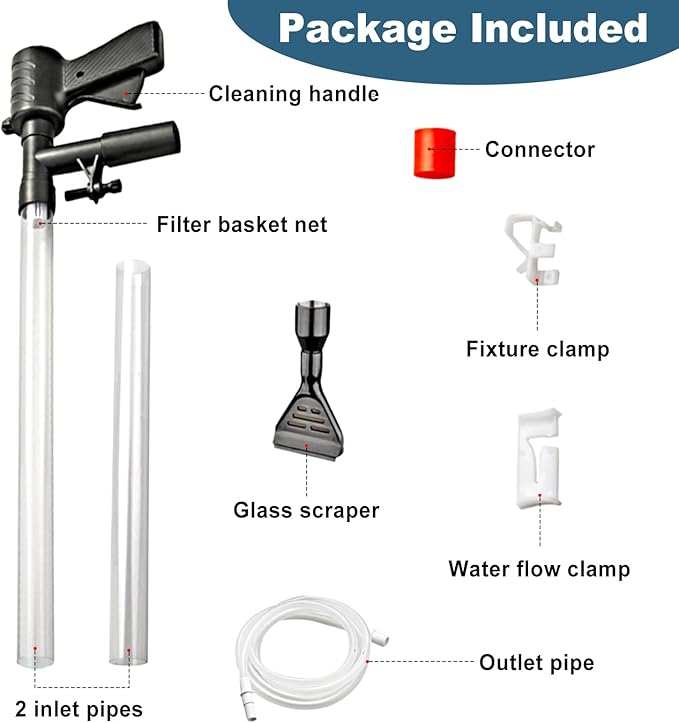 Aquarium Gravel Cleaner, Fish Tank Cleaner Kit with Dual Vacuum Tubes, Quick Water Changer Tools with Water Hose Controller Clamp for Water Changing Sand Washing PAWPICO