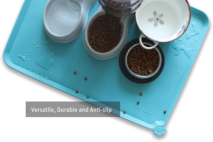 Hoki Found X-Large Silicone Pet Food Mats Tray - Non Slip Pet Dog Cat Bowl Mats Placemat - Dog Pet Cat Feeding Mat - Waterproof Dog Cat Food Mats -Pet Water Mats for Carpet - Glacier - PAWPICO