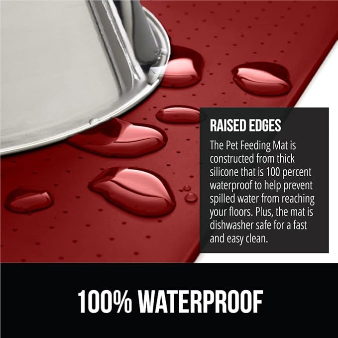 Gorilla Grip 100% Waterproof Raised Edge BPA Free Silicone Pet Feeding Mat, Dog Cat Food Mats Contain Spills Protects Floors, Placemats for Cats and Dogs Water Bowl, Pets Accessories 23x15 Red - PAWPICO